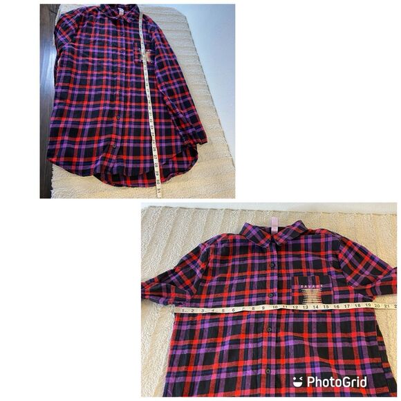 Savage Fenty Night Star Chaser Flannel Sleep Top Red Purple Black Women’s 8-10 - Picture 8 of 8